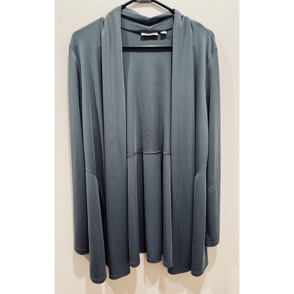 Susan Graver Liquid Knit Draped Cardigan Womens Large Gray Travel Closet Staple